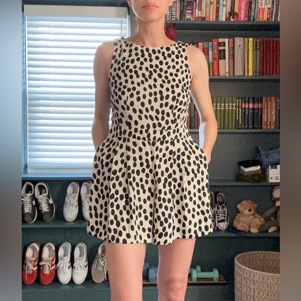 LOFT Black Polka Dot Cream Sleeveless Romper